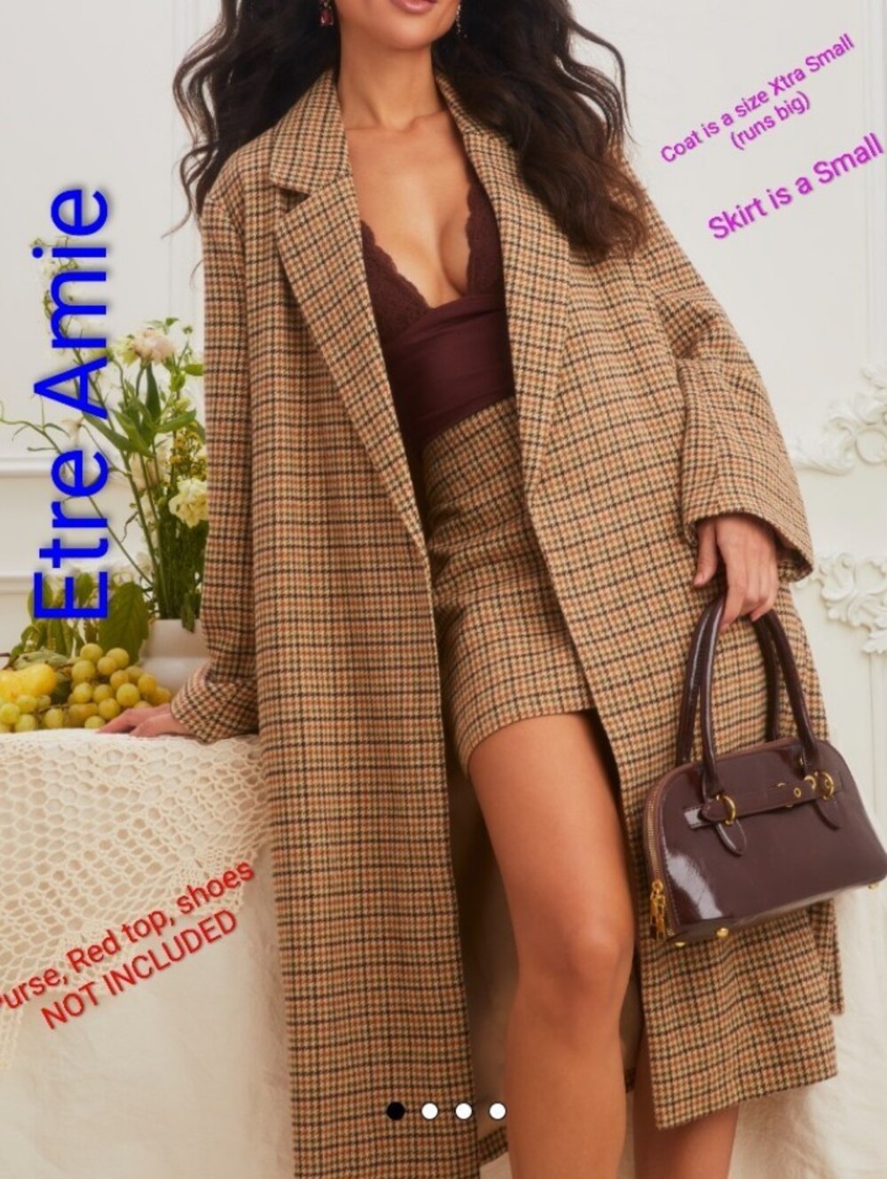 Checked Wool-Blend Long Coat - Tan/Brown